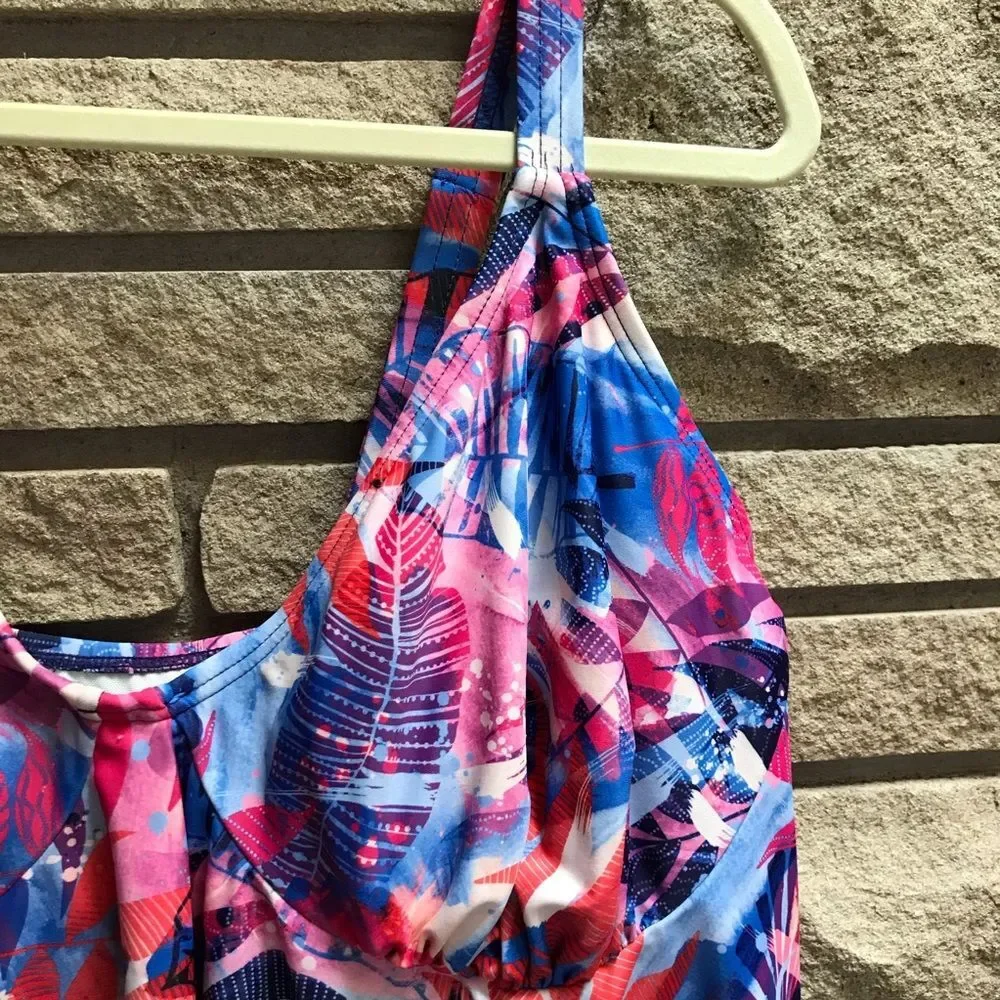 Swimsuits for All Flowy Tankini Swimsuit Top Pink tropical Print size 22